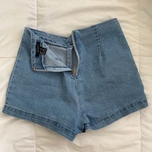 Zip Back Denim High Waisted Shorts